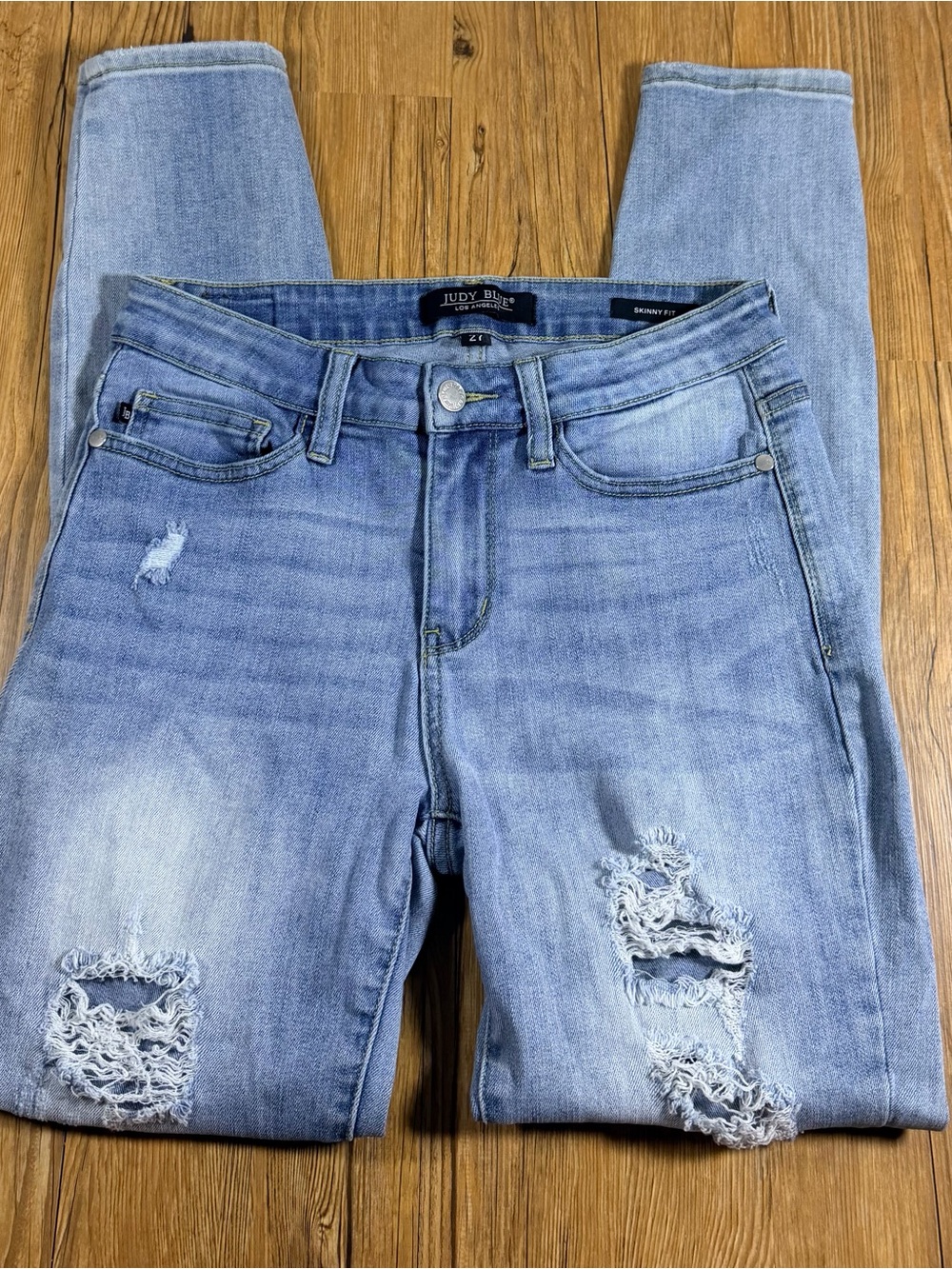 Judy Blue Women’s Skinny Jeans Size 27 Light Wash Distressed Ripped Stretch